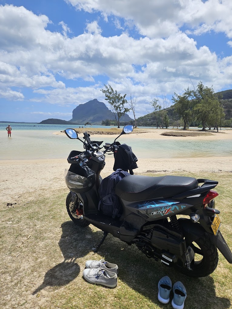Scooter on beach, Scooter rental Mauritius